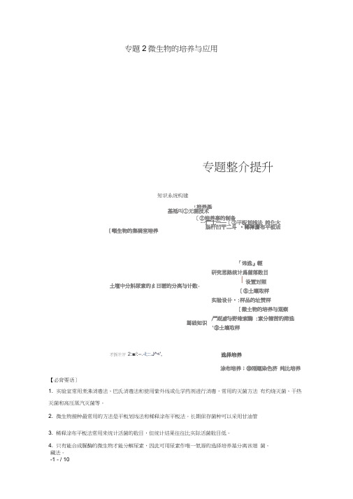 高中生物专题2微生物的培养与应用专题整合提升同步备课教学案新选修