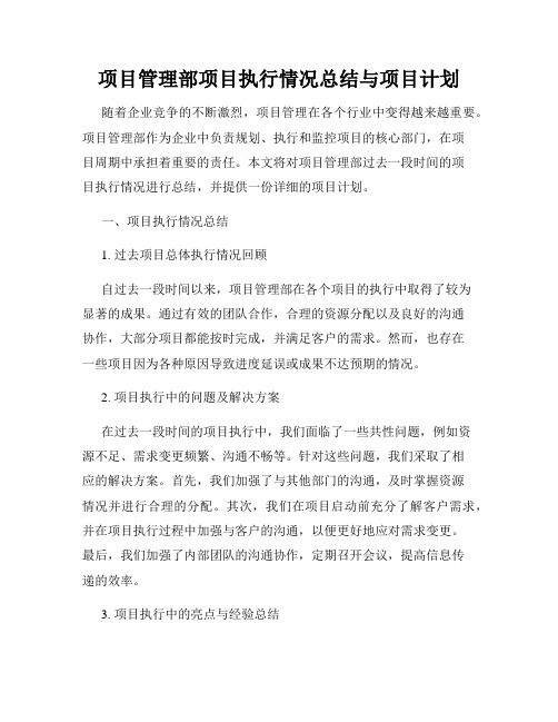 项目管理部项目执行情况总结与项目计划