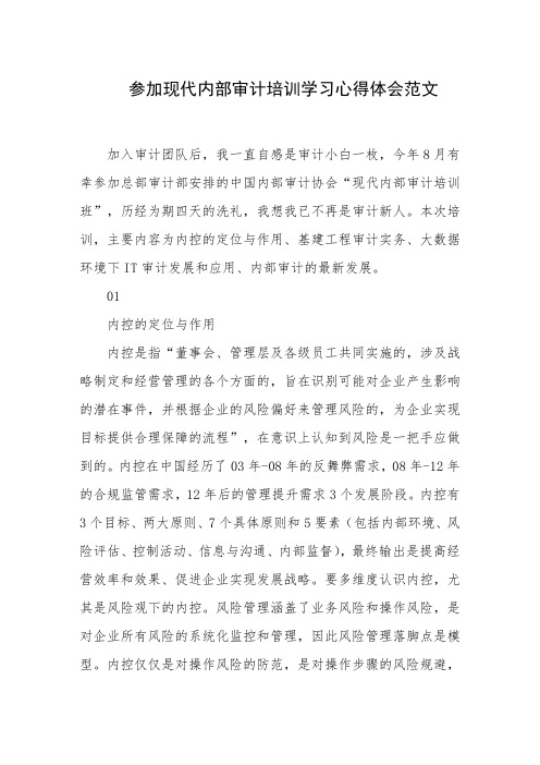 参加现代内部审计培训学习心得体会范文