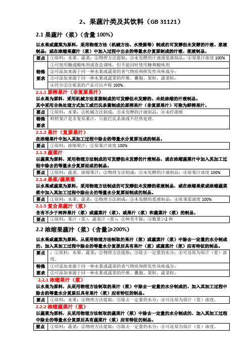 2、果蔬汁类及其饮料