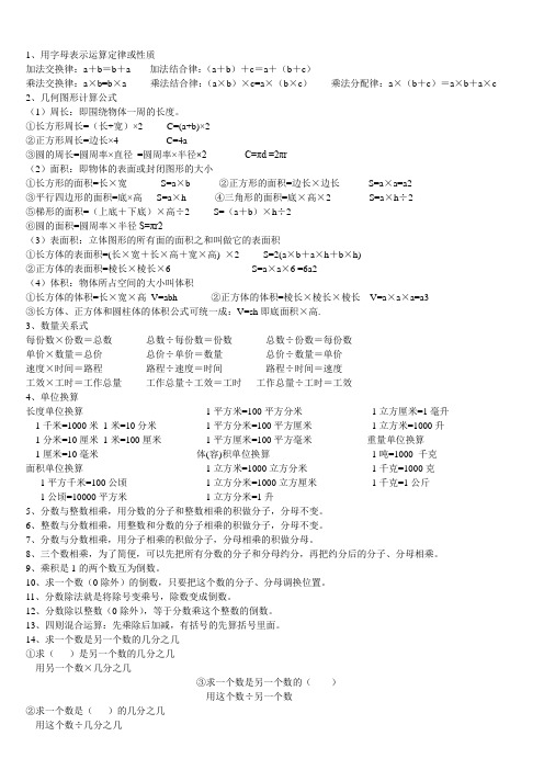 苏教版六年级数学学习用到公式汇总