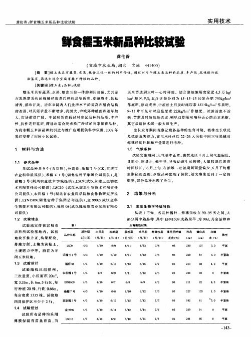 鲜食糯玉米新品种比较试验