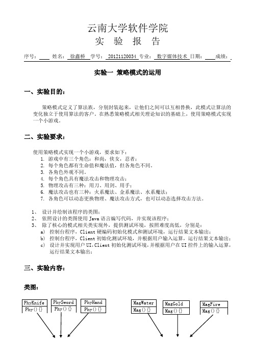 云南大学软件学院设计模式实验 策略模式