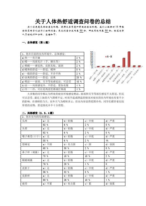 关于人体热舒适调查问卷的总结