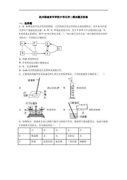 杭州绿城育华学校中考化学二模试题及答案