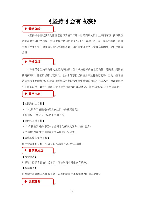二年级道德与法治下册教案-15 坚持才会有收获 -部编版