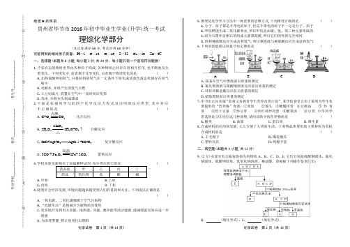 2016年贵州省毕节市中考化学试卷(含详细答案)