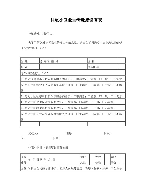 住宅小区业主满意度调查表