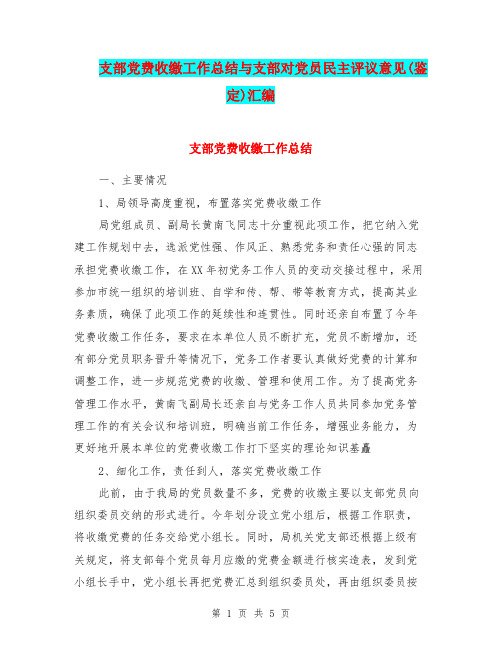 支部党费收缴工作总结与支部对党员民主评议意见(鉴定)汇编.doc