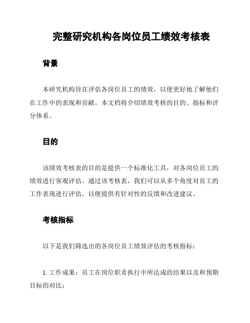 完整研究机构各岗位员工绩效考核表