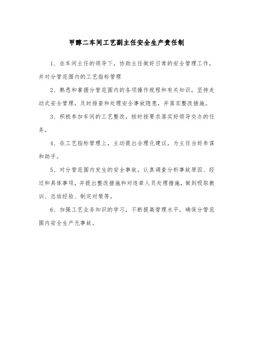 甲醇二车间工艺副主任安全生产责任制