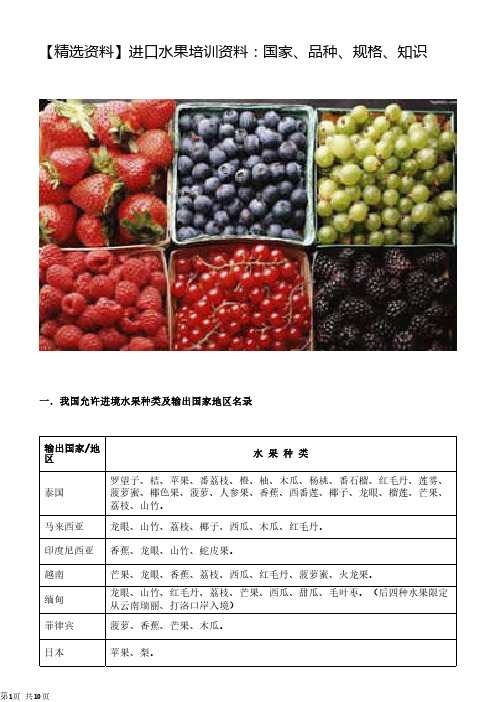 进口水果培训资料:国家、品种、规格、知识