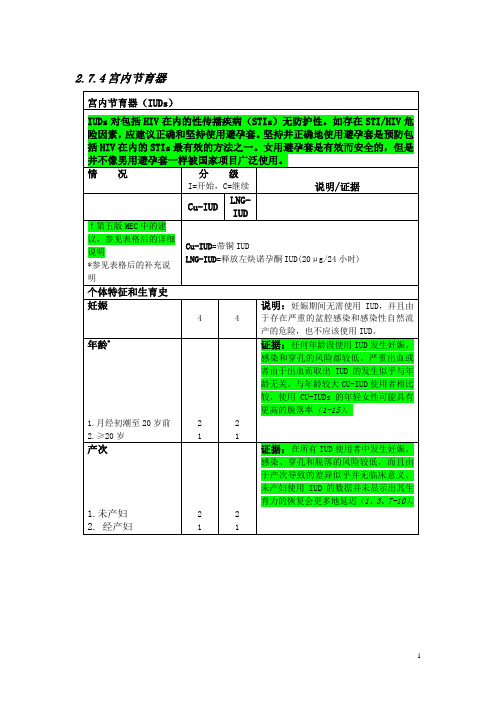 避孕方法选用医学标准之IUD