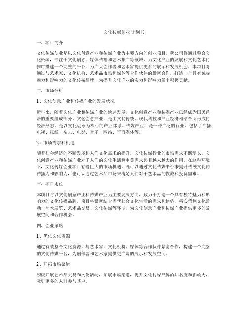 文化传媒创业 计划书