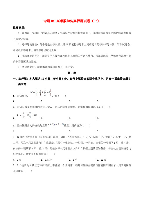 2019年高考数学仿真押题试卷一含解析