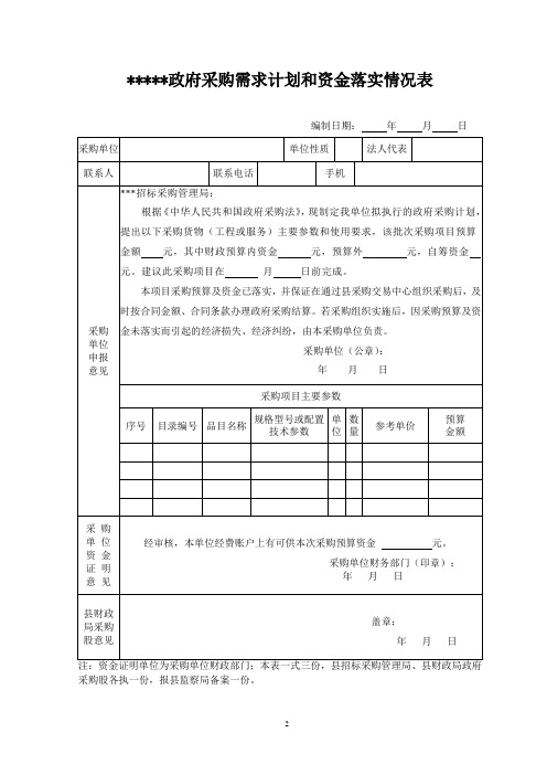 政府采购需求计划和资金落实情况表