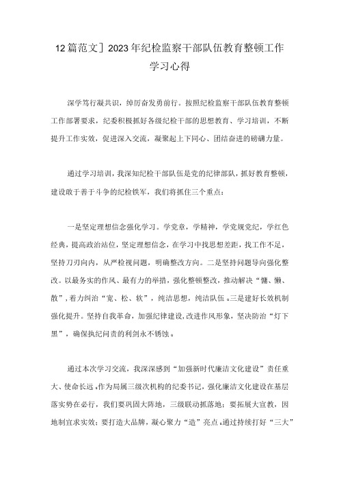 【2篇范文】2023年纪检监察干部队伍教育整顿工作学习心得