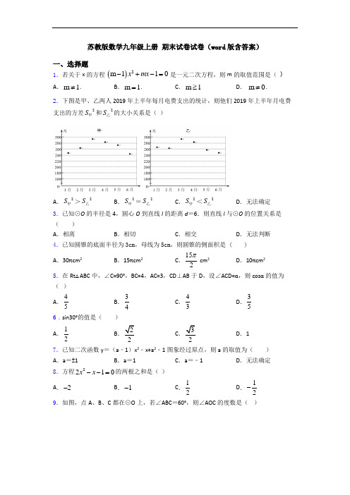 苏教版数学九年级上册 期末试卷试卷(word版含答案)