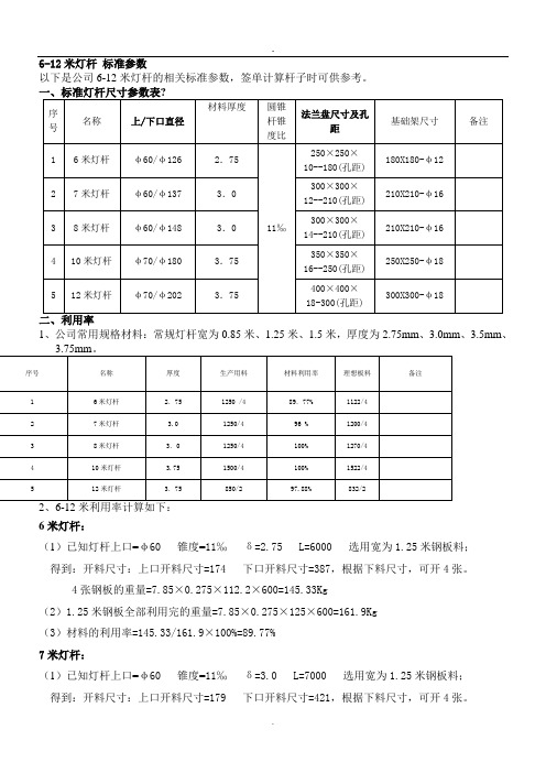 6到12米路灯灯杆标准参数.doc