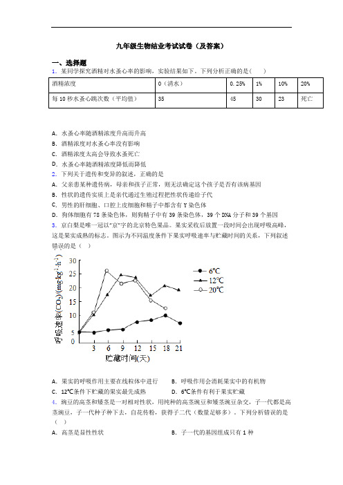 九年级生物结业考试试卷(及答案)