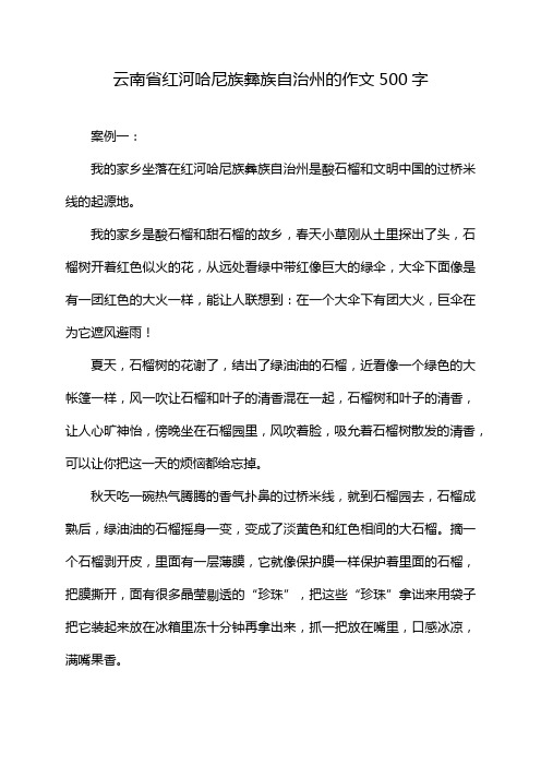 云南省红河哈尼族彝族自治州的作文500字