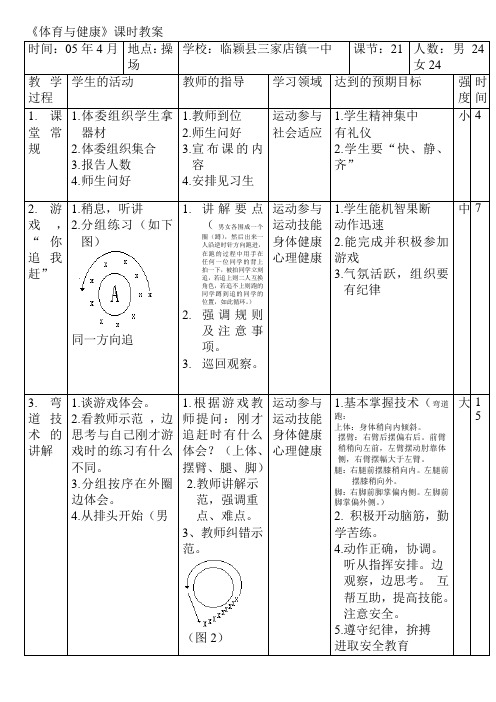 《体育与健康》课时教案(弯道跑技术)