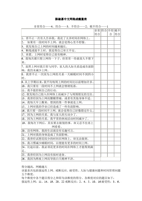 陈淑惠中文网络成瘾量表