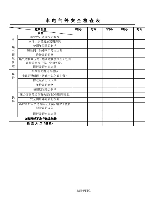 水 电 气 等 安 全 检 查 表格模板