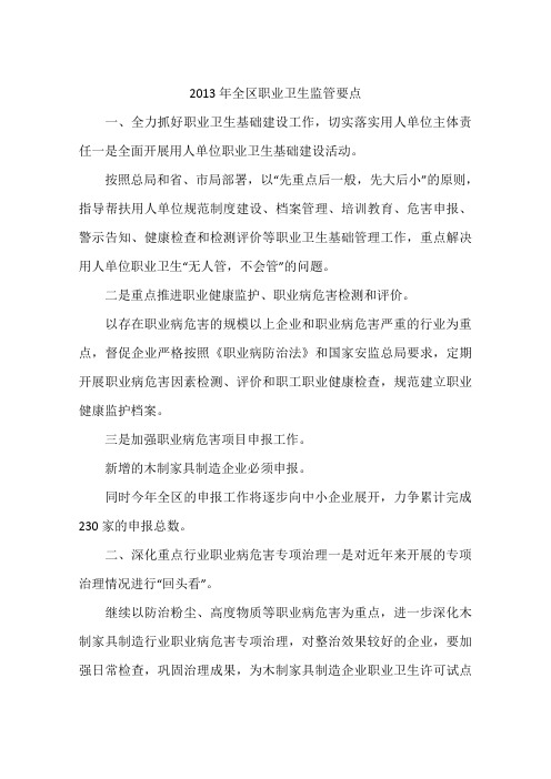 2013年全区职业卫生监管要点