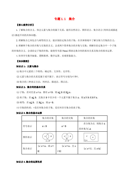 2020_2021学年高考数学一轮复习专题1.1集合知识点讲解理科版含解析