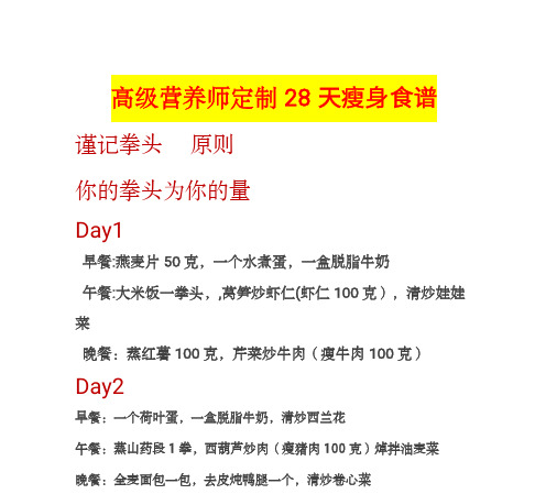 高级营养师定制28天瘦身食谱人气飙升