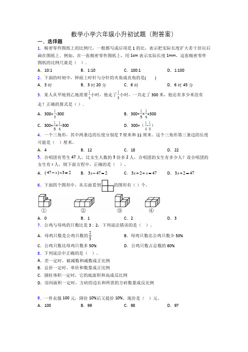 数学小学六年级小升初试题(附答案)