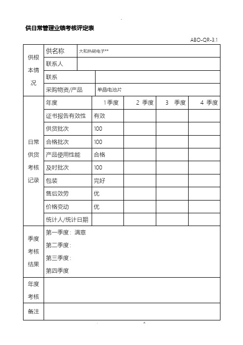 供方日常管理及评价记录表