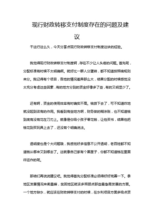 现行财政转移支付制度存在的问题及建议