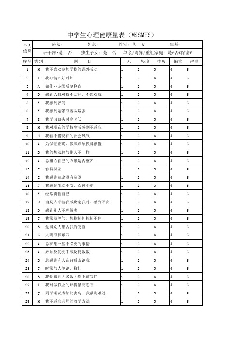 中学生心理健康量表(60题)