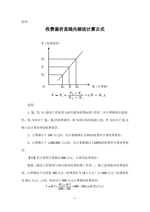 收费基价直线内插法计算公式、方法