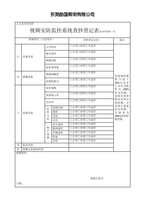 视频监控系统检查表