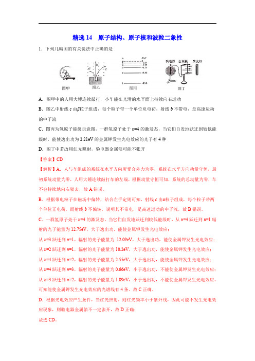 精选14 原子结构、原子核和波粒二象性(解析版)-2020年高考物理108所名校押题精选