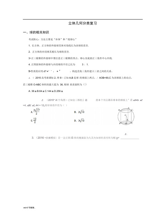 立体几何之与球有关的高考试题