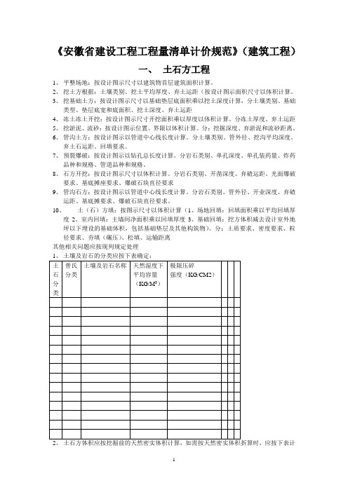 安徽省建设工程工程量清单计价规范