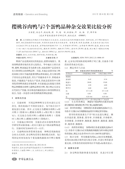 樱桃谷肉鸭与 个蛋鸭品种杂交效果比较分析