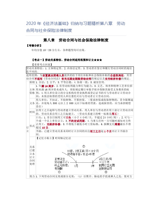 2020年《经济法基础》归纳与习题精析第八章 劳动合同与社会保险法律制度