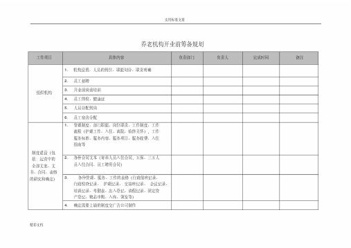 养老机构开业前筹备规划