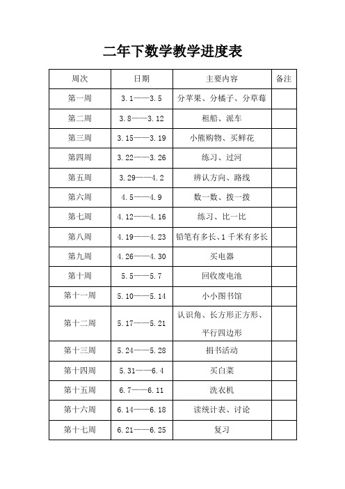 北大版小学二年级下数学全册教案