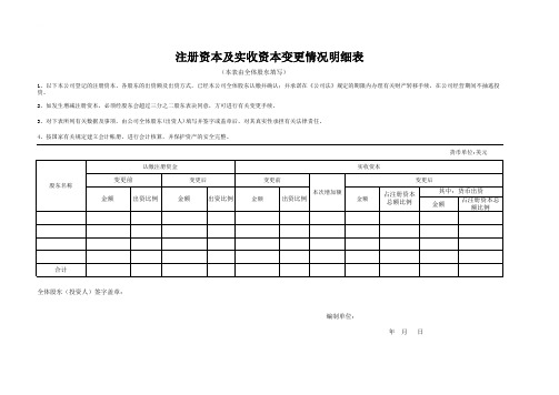 (推荐)注册资本及实收资本变更情况明细表