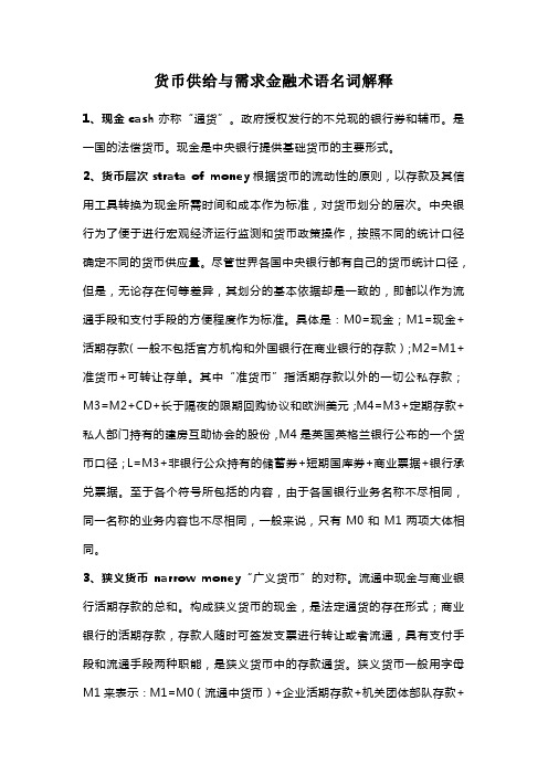 货币供给与需求金融术语名词解释