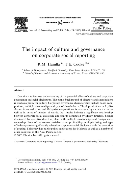 The impact of culture and governance