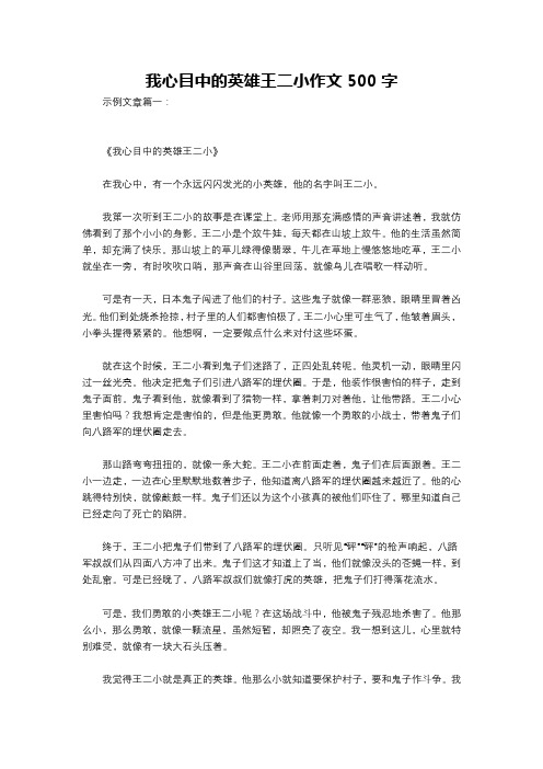 我心目中的英雄王二小作文500字