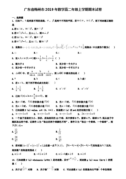 广东省梅州市2019年数学高二年级上学期期末试卷