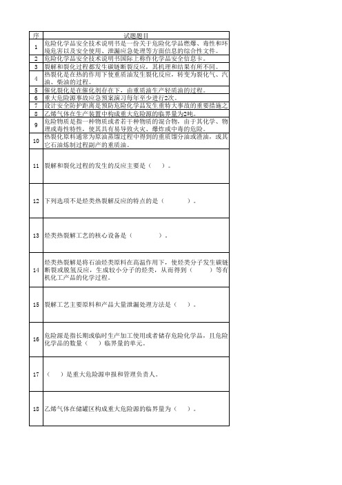 裂解、裂化工艺作业考试题库-裂解(裂化)工艺安全基础知识